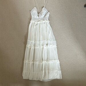 Eyelet trim cotton gauze maxi dress